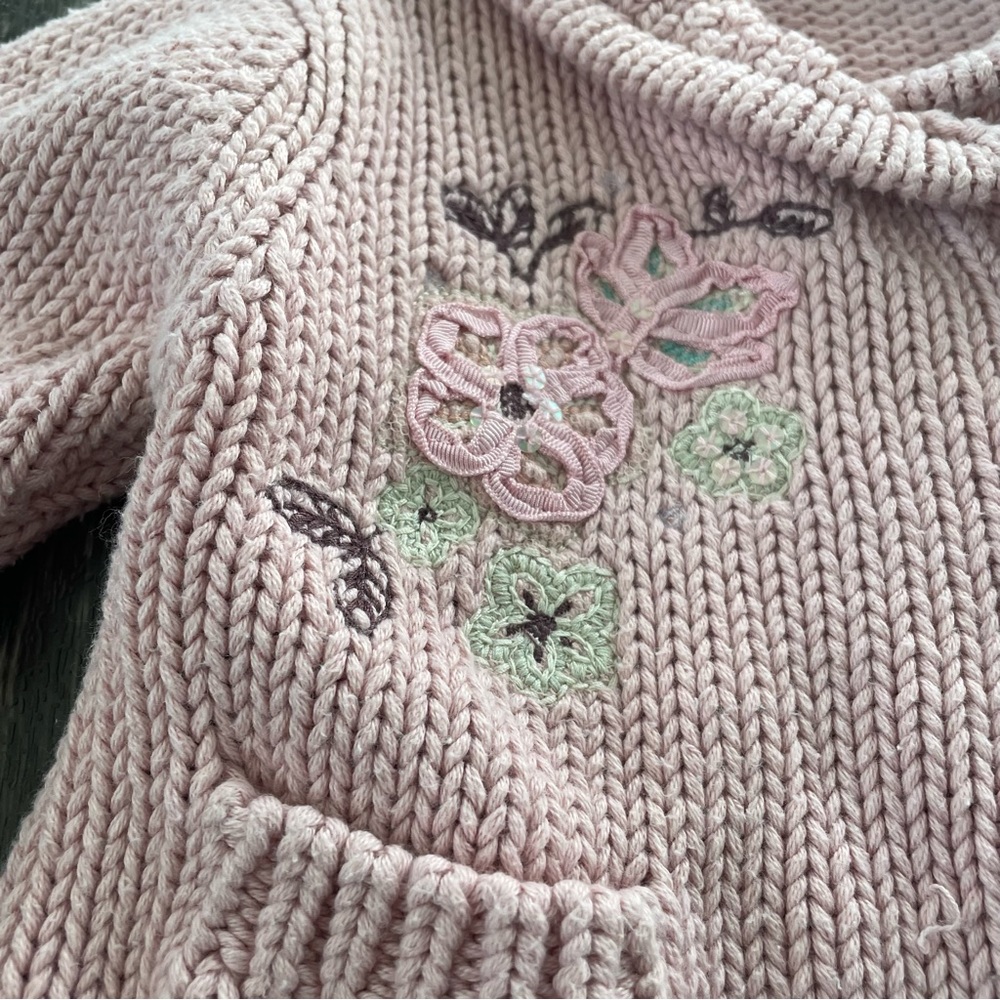Next Pink Baby Girl Crochet Floral Applique Embroidery Cardigan Sweater - Picture 3 of 9